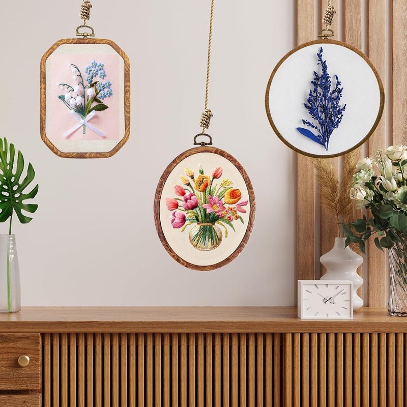 Cheloment Embroidery⨯ Stitch Frames for Display,9Pcs Circle/Oval/Rectangle/Octagonal Embroidery Hoops,Circular&Oval Frames for Embroidery Perfect for Sewing, Home Decor and Embroidery - Image 4
